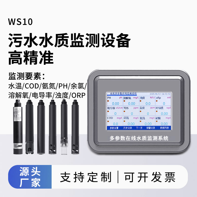 污水水質(zhì)監(jiān)測參數(shù)（水溫、COD、氨氮、ph、余氯、溶解氧、電導(dǎo)率、濁度、orp）
